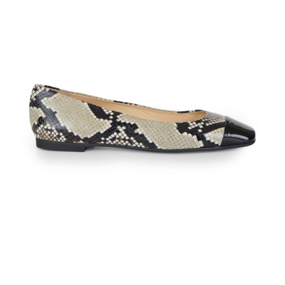 NWOT Jimmy Choo Gloris Square-Toe Snakeskin-Embossed Leather Ballet Flats Size 7